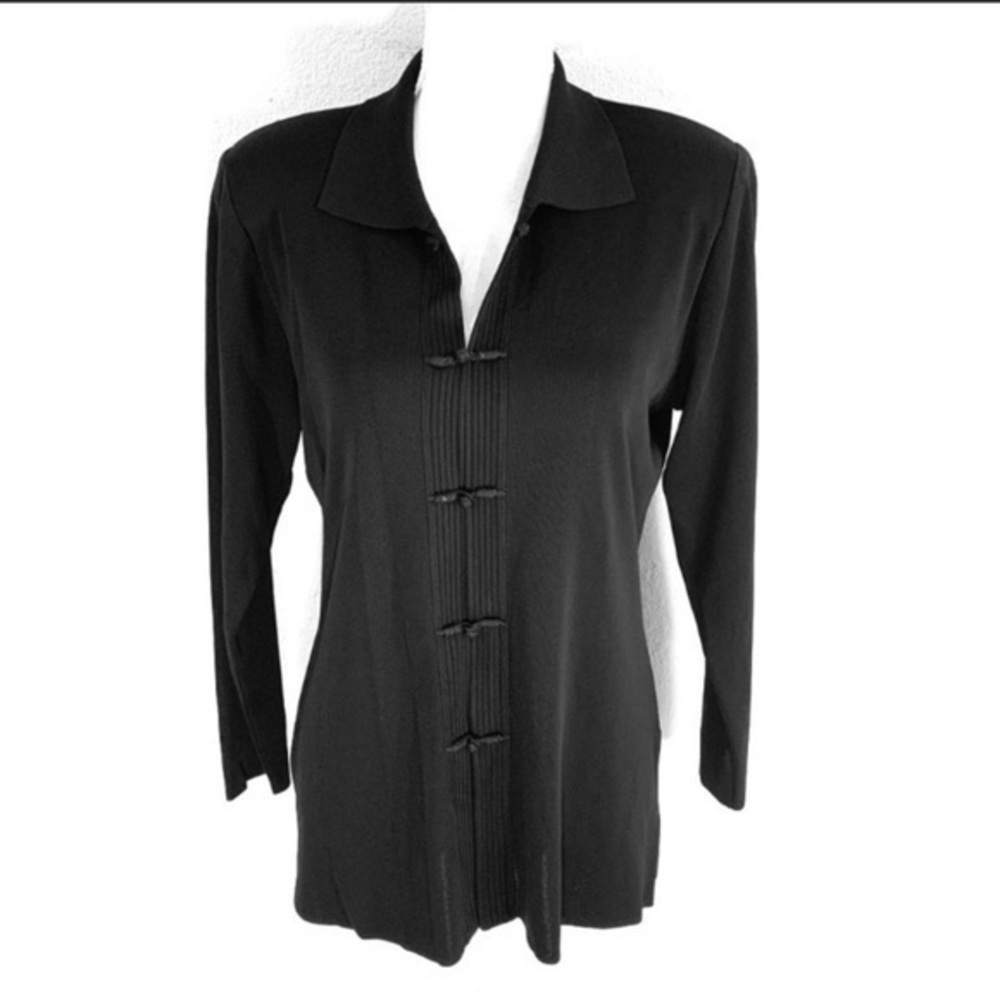 Misook petite black ribbed braided button jacket